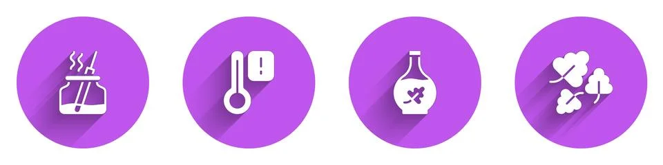 Set Aroma diffuser, Sauna thermometer, Essential oil bottle and Oak leaf icon Stock Illustration