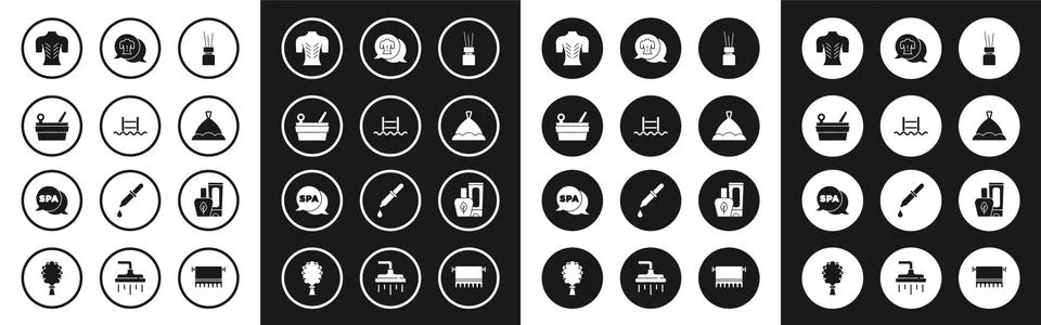 Set Aroma diffuser, Swimming pool with ladder, Sauna bucket and ladle, Massage Stockillustratie