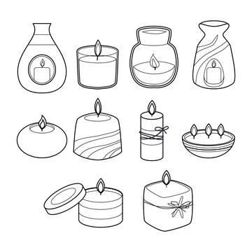 Set of aromatherapy outline doodle line art set collection, Aromatic oil wi.. Stock Illustration