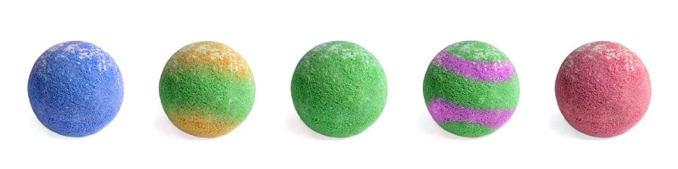 Set of aromatic bath bombs on a white background. aromatic bath balls of Stock Photos