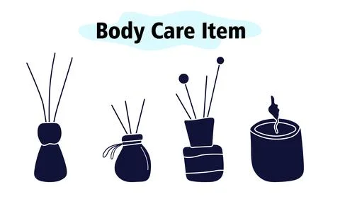 A set of aromatic items for the bathroom. Scented candle and sticks. Body care Stockillustratie