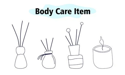 A set of aromatic items for the bathroom. Scented candle and sticks. Body care 스톡 일러스트