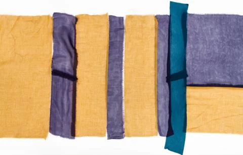 Set of arranged strips of fabrics for patchwork Stock Photos