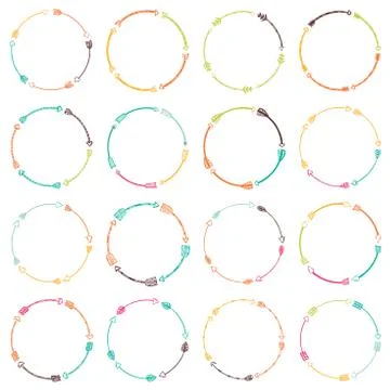 Set of arrow borders, tribal frames, ethnic doodle collection, d Illustrazione stock