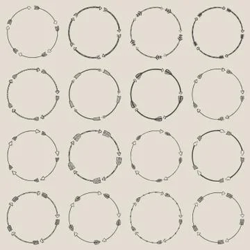 Set of arrow borders, tribal frames, ethnic doodle collection, d Stock Illustration