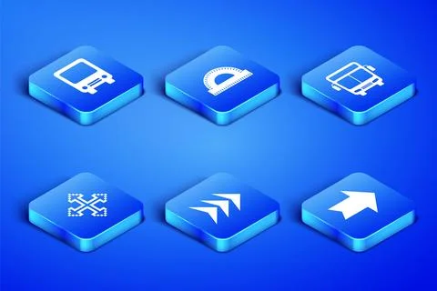 Set Arrow, Bus, Pixel arrows in four directions, Protractor grid and icon Stock Illustration