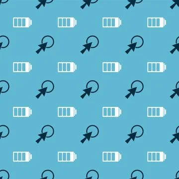 Set Arrow cursor and Battery charge level indicator on seamless pattern. Vect Stock Illustration