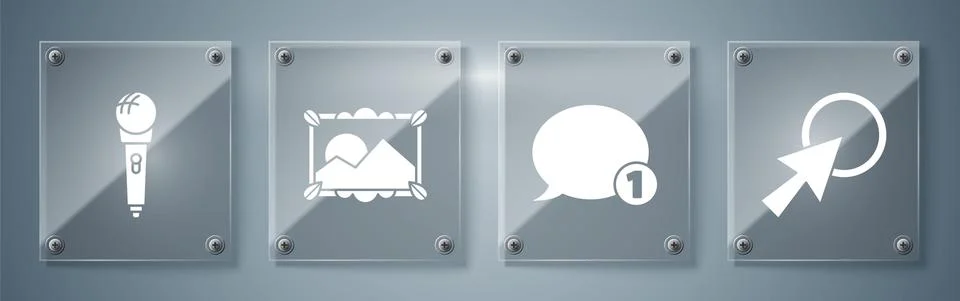 Set Arrow cursor, Speech bubble chat, Picture landscape and Microphone. Square Stock-Illustration