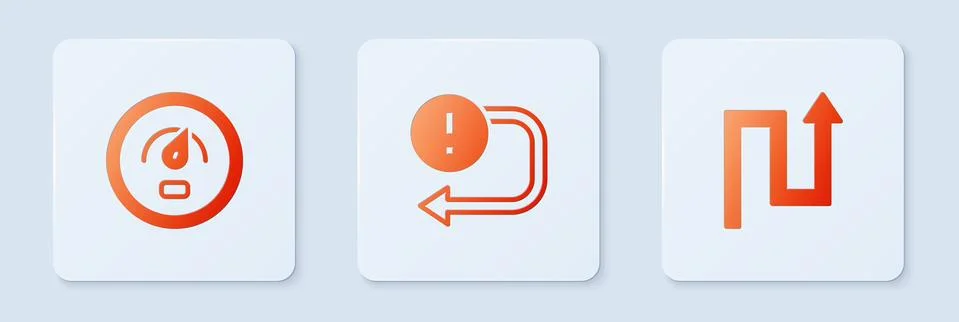 Set Arrow, Digital speed meter and . White square button. Vector Stock Illustration