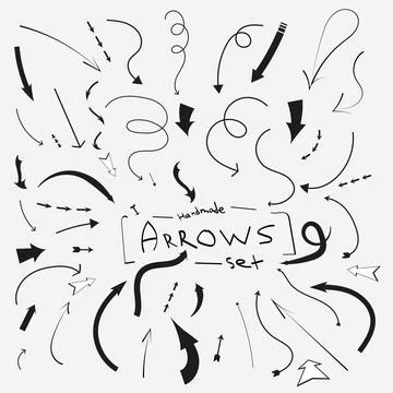Set of arrow doodle. Hand drawn abstract Vector set. Direction pointers Shapes イラスト素材