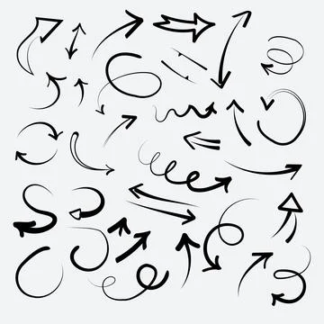 Set of arrow doodle. Hand drawn abstract Vector set. Grunge texture. Dynamic 스톡 일러스트