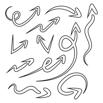 Set of arrow doodle on white background Illustrazione stock