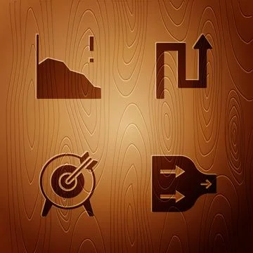 Set Arrow, Financial growth decrease, Target and on wooden background. Vector Stock Illustration