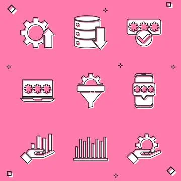 Set Arrow growth gear, Server, Data, Web Hosting, Password protection, Lapt.. Stock Illustration