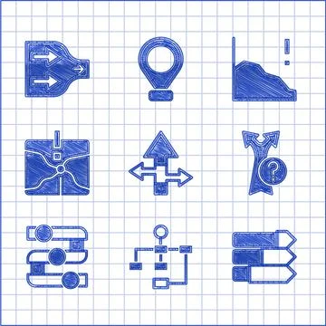 Set Arrow, Hierarchy organogram chart, Pie infographic, Graph, diagram Stock Illustration