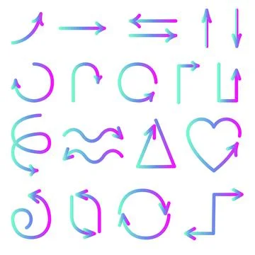 Set of arrow icons, multi shaped collection, flat isolated on white background Stock Illustration