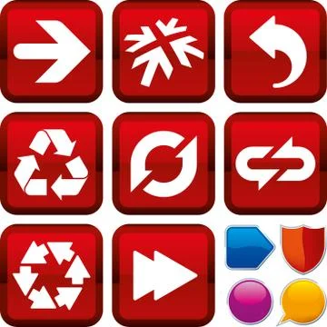 Set of arrow icons on square buttons. Geometric style. Stock Illustration