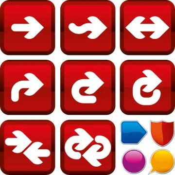 Set of arrow icons on square buttons. Geometric style. Stock Illustration