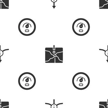 Set Arrow, Intersection point and Digital speed meter on seamless pattern Stock Illustration