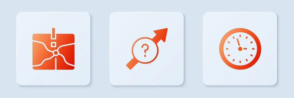 Set Arrow, Intersection point and Clock. White square button. Vector イラスト素材