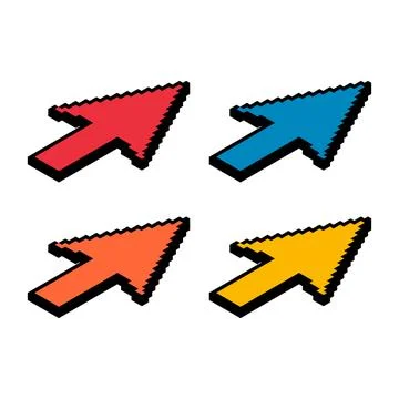 Set of Arrow isometric pixel icon, web cursor click mouse symbol, vector illu Illustrazione stock