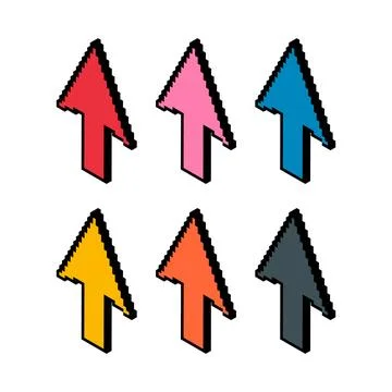 Set of Arrow isometric pixel icon, web cursor click mouse symbol, vector illu Illustrazione stock