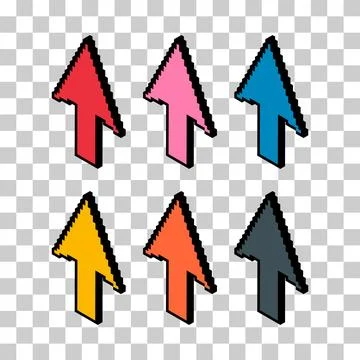 Set of Arrow isometric pixel icon, web cursor click mouse symbol, vector illu Stock Illustration