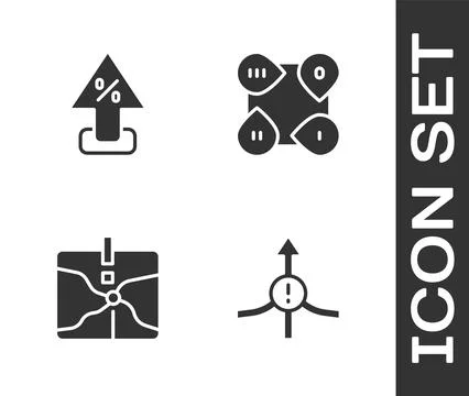 Set Arrow, Percent up arrow, Intersection point and Infographic element ico.. Stock Illustration