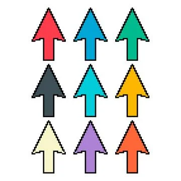Set of Arrow pixel icon, web cursor click mouse symbol, computer pointer vect Stock Illustration