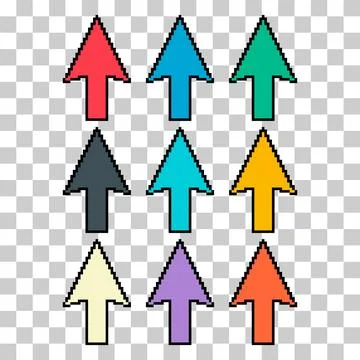 Set of Arrow pixel icon, web cursor click mouse symbol, computer pointer vect Stock Illustration
