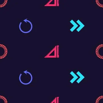 Set Arrow, Refresh, Triangular ruler and Laurel wreath on seamless pattern Stock Illustration