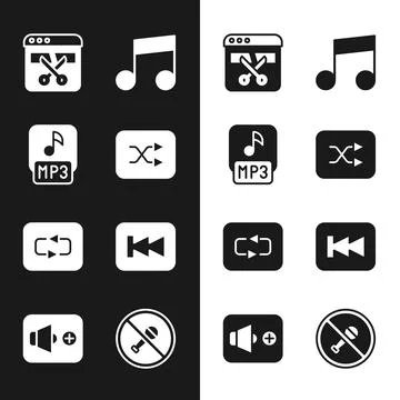 Set Arrow shuffle, MP3 file, Video recorder or editor, Music note, tone, Re.. Stock Illustration