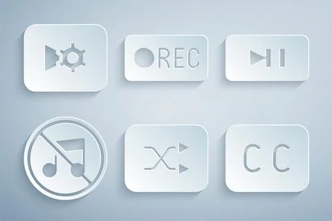 Set Arrow shuffle, Pause button, Speaker mute, Subtitles, Record and Music video Illustrazione stock