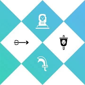 Set Arrow, Sword for game, Grave with tombstone and Pirate flag icon. Vector Stock Illustration