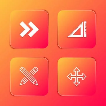 Set Arrow, Triangular ruler, Crossed pencil and Pixel arrows in four directions Stock Illustration