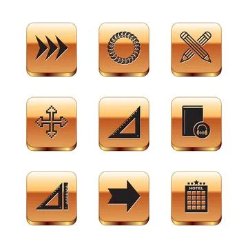 Set Arrow, Triangular ruler, Pixel arrows in four directions, Crossed pencil Stock Illustration