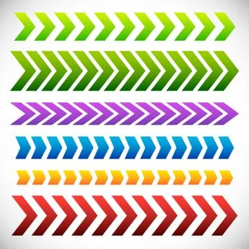 Set of arrowhead, arrow elements. 6 different colorful arrow shape Illustrazione stock
