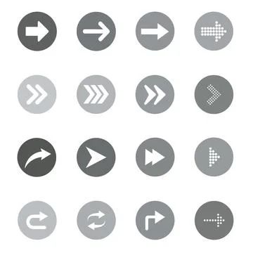 Set of arrows collection in grey circle on a white background for website design Stock Illustration