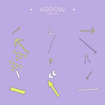 Set of arrows. Colorful comic arrow. Abstract minimalistic patterns. Curly and Stock Illustration