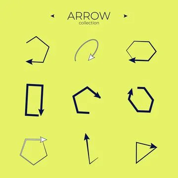 Set of arrows. Colorful comic arrow. Abstract minimalistic patterns. Symbol set Stock Illustration