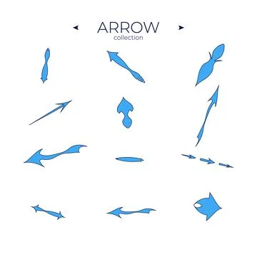 Set of arrows. Colorful comic arrow. Abstract minimalistic patterns. Curly and Stock Illustration