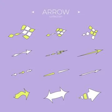 Set of arrows. Colorful comic arrow. Direction arrows. Curly and wave Stock Illustration