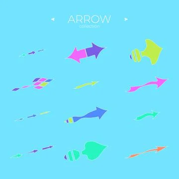Set of arrows. Colorful comic arrow. Abstract minimalistic patterns. Symbol set Stock Illustration