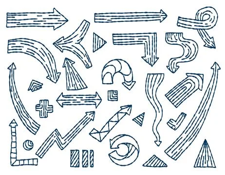 Set of arrows in doodle style isolated on white background, vector hand dra.. Stock Illustration