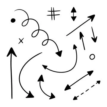 Set of arrows drawn by hand in different directions Stock Illustration