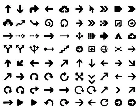 Set of arrows icons in various styles isolated on white background symbol c.. Stock Illustration
