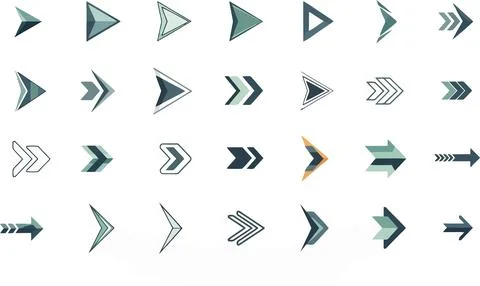 A set of arrows pointing in various directions on a white background Stock Illustration