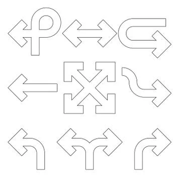 Set of arrows. Simple black outline arrow design. Flat vector icons Stock Illustration