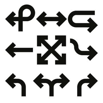 Set of arrows. Simple thick black line arrow design. Flat vector icons Stock Illustration