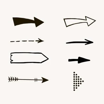 Set of arrows. Vector freehand drawing in doodle style. Stock Illustration
